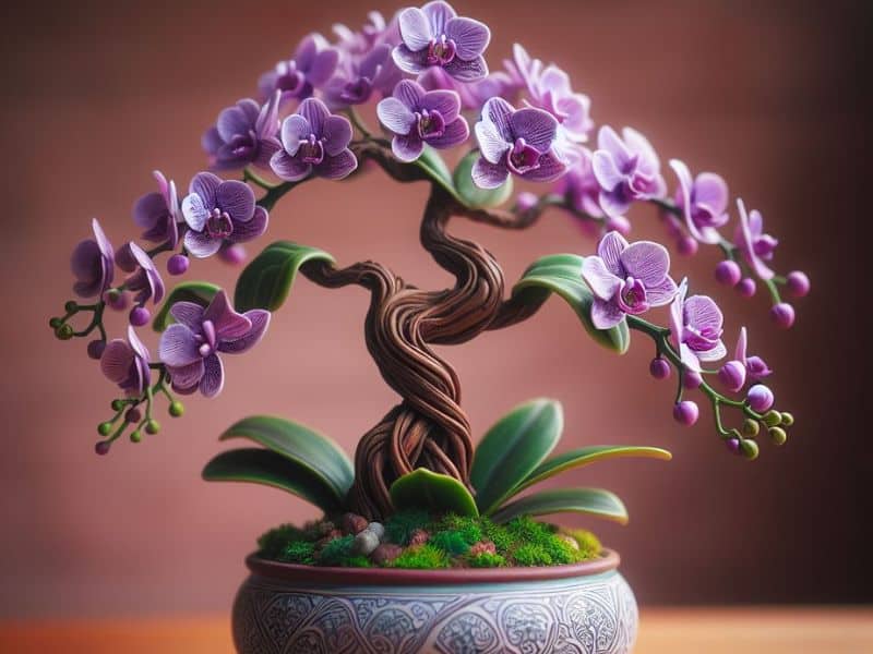 purple orchid bonsai tree