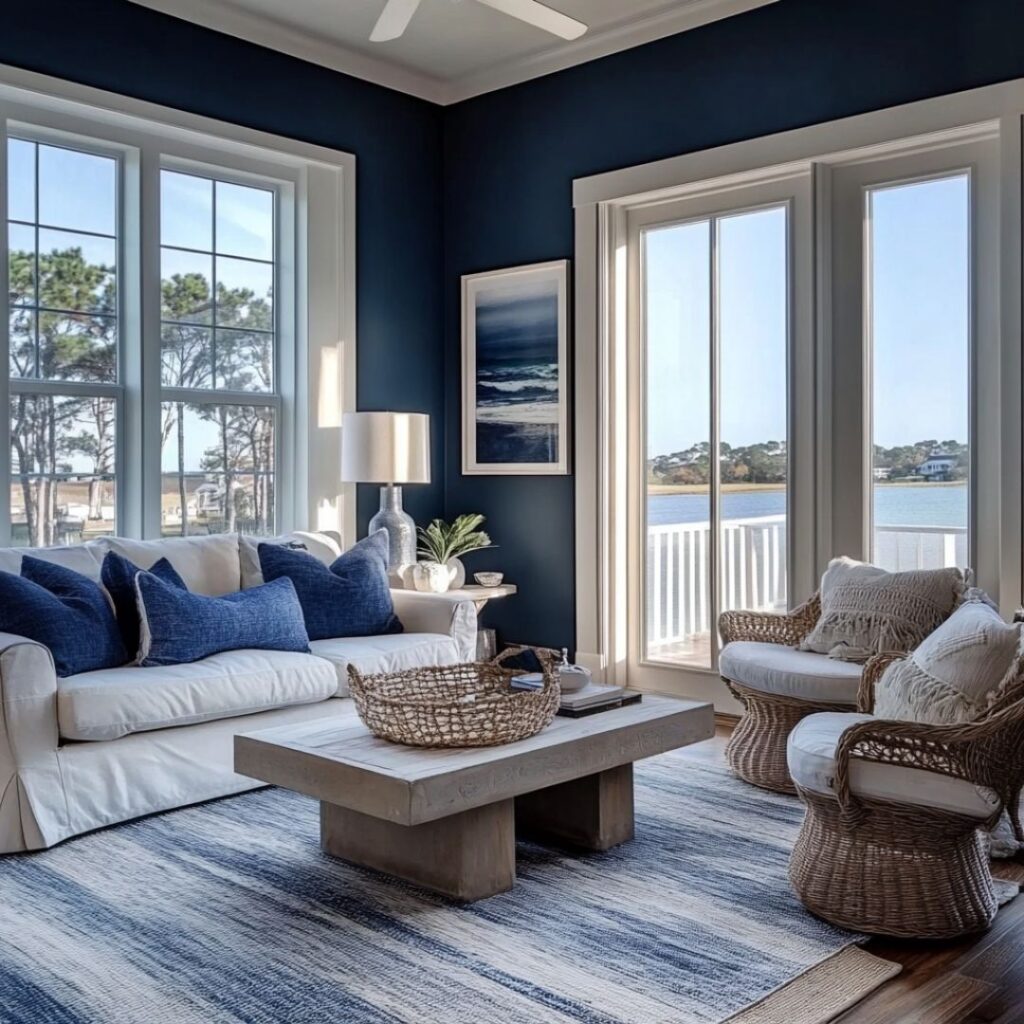 Coastal Living Room With Blue Themes