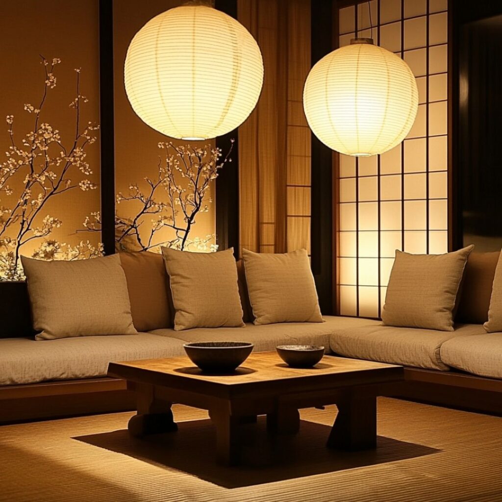 Japanese Living Room with Paper Lanterns