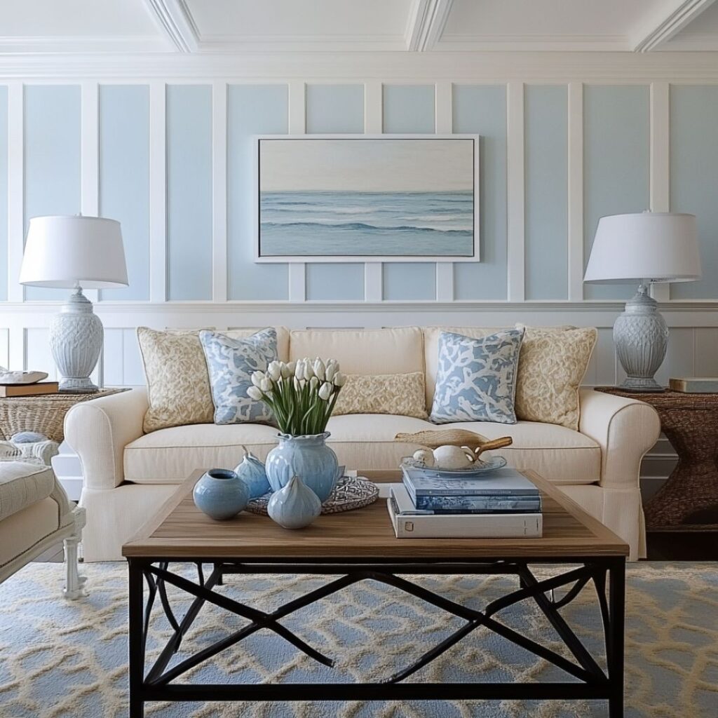 Light Blue Hamptons Living Room