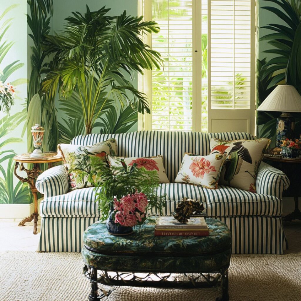 Tropical Living Room With Stripe Patterns