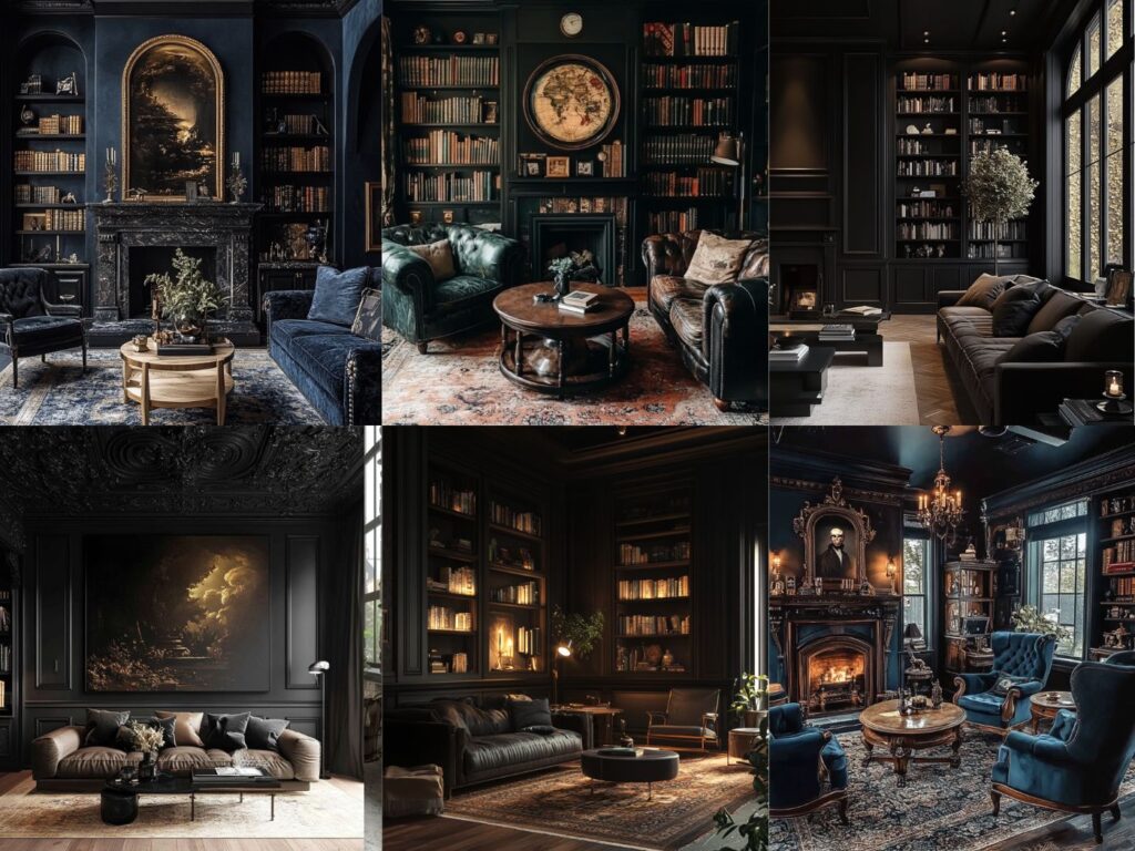 dark academia living room idea