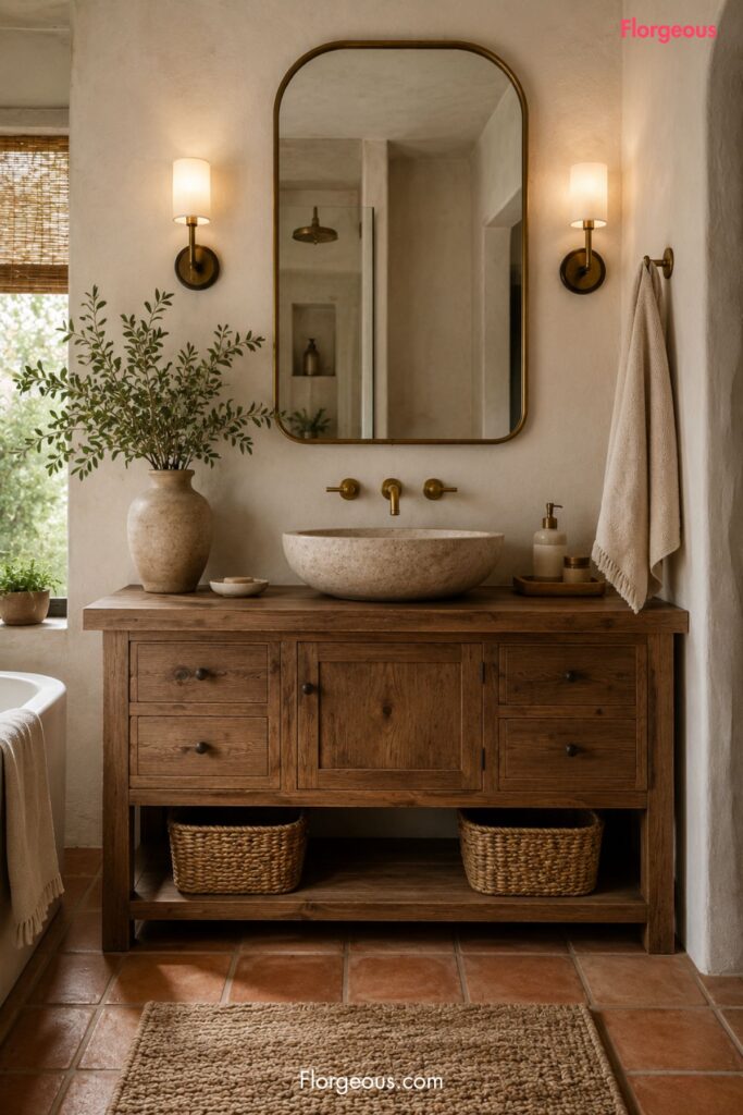 Warm Wood Vanity as the Main Earthy Feature