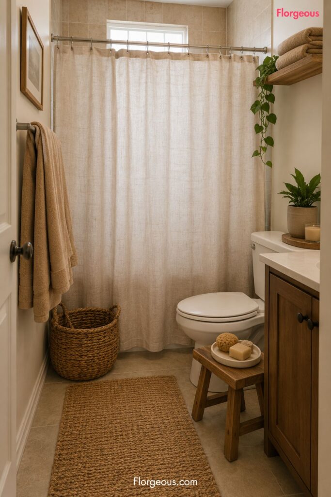 bathroom refresh with a linen-look shower curtain
