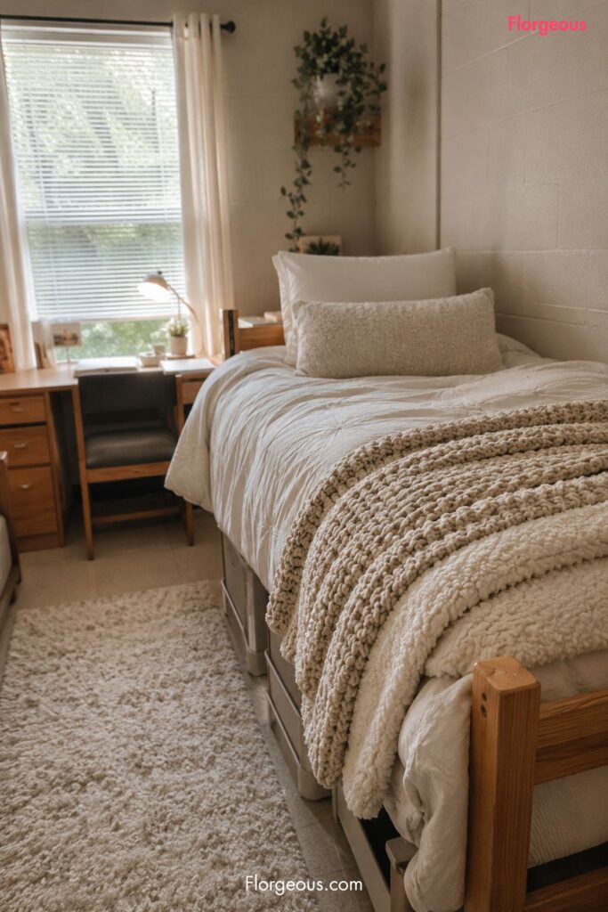 layer a textured throw at the end of the bed