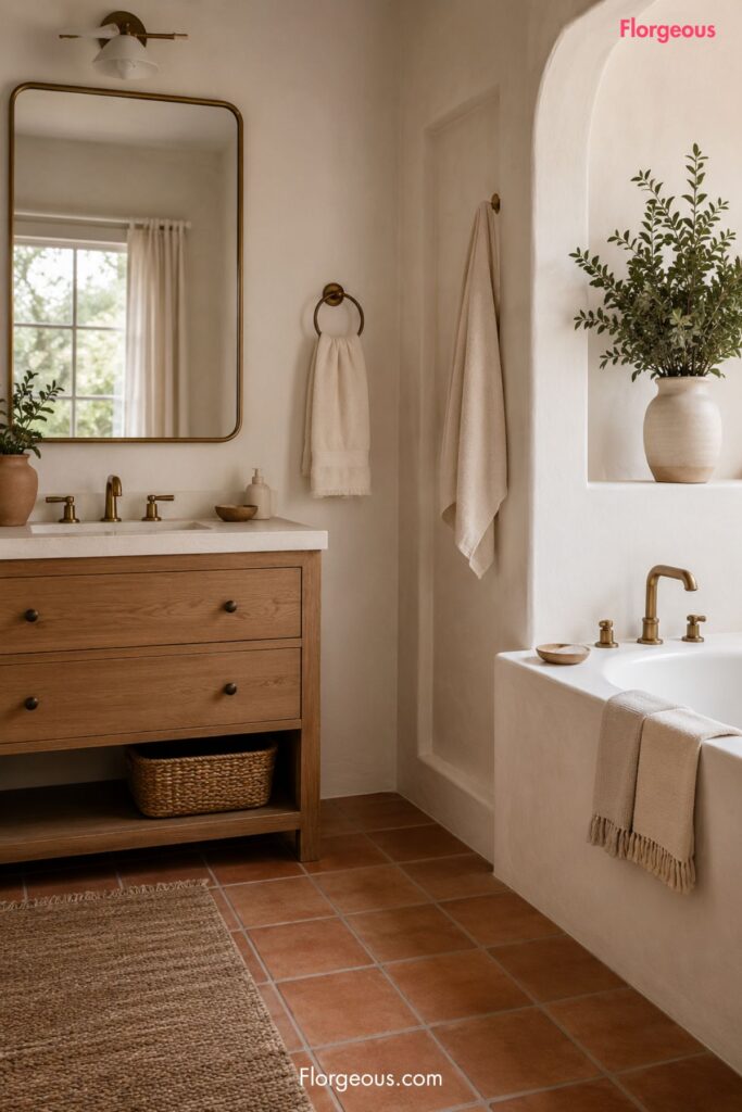 terracotta floor tiles with warm white walls
