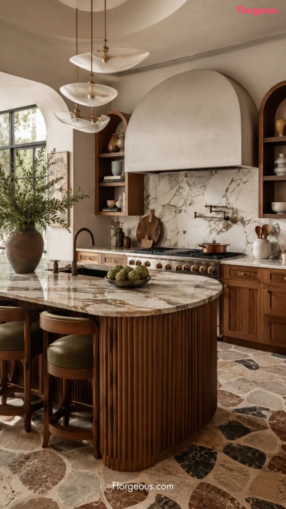 Kitchen with too many mixed curved design elements