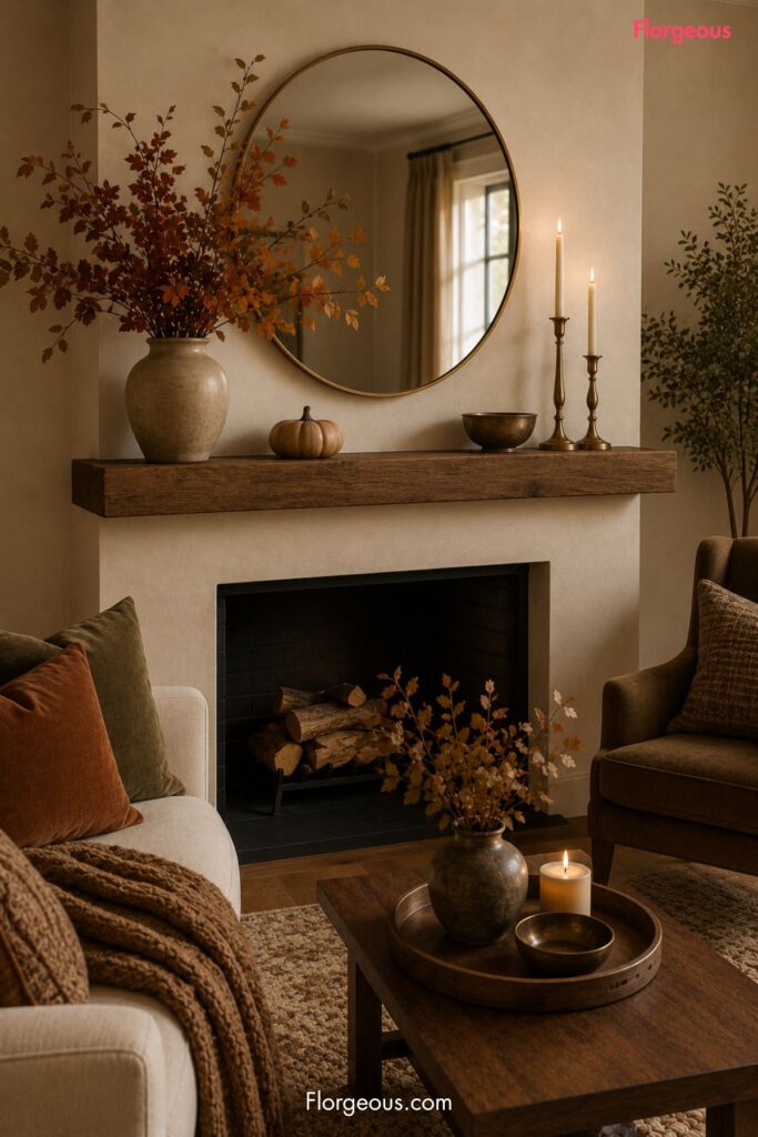 layered, asymmetrical mantel arrangement