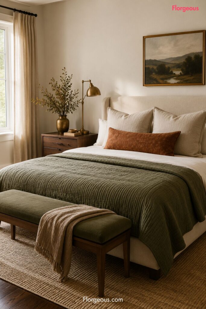 olive green fall bedroom decor