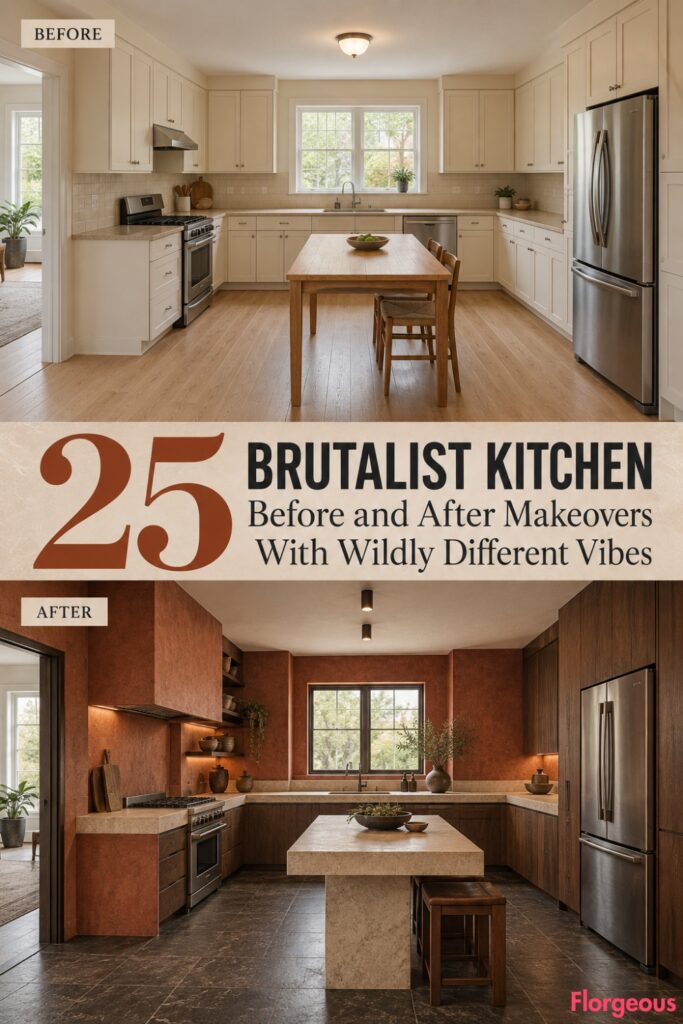 25 Brutalist Kitchen Before and After Makeovers With Wildly Different Vibes