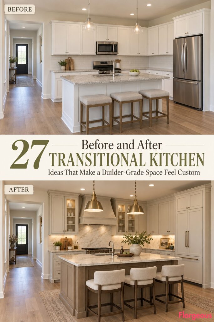 27 Before and After Transitional Kitchen Ideas That Make a Builder-Grade Space Feel Custom